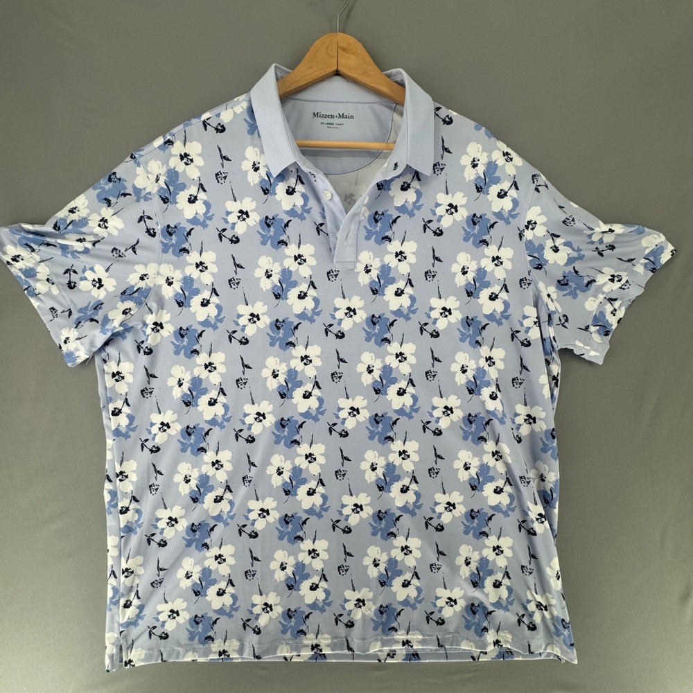 Mizzen+Main Mens XXL Classic Fit Floral Performance Polo Shirt Blue 1KS-1243